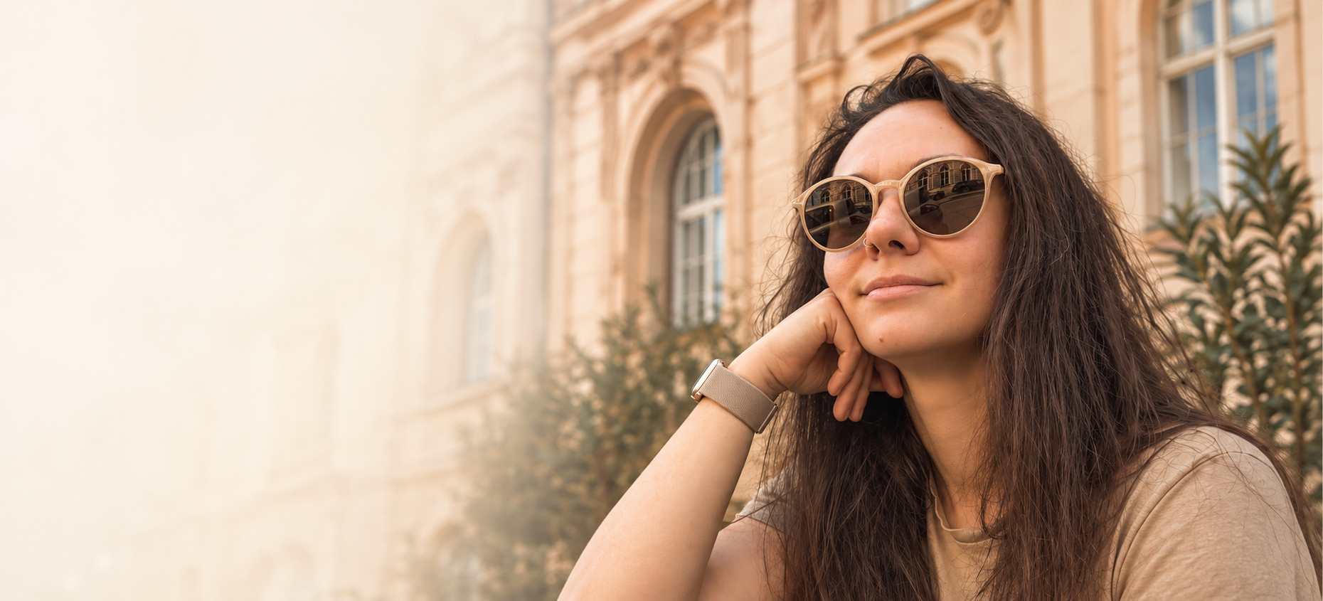 Anna-Carina Hausegger in front of historic architecture